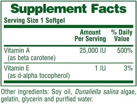 Nature's Plus Natural Beta Carotene Vitamin for Hair Skin and Antioxidant Action 25000 IU 90 Softgels
