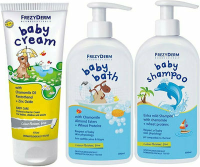 Frezyderm Baby Shampoo with Chamomile 300ml with Pump & Baby Bath 300ml & Baby Cream 50ml