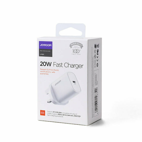 Joyroom Φορτιστής Χωρίς Καλώδιο με Θύρα USB-C 20W Power Delivery Λευκός (L-P201)