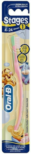 Oral-B Stages 1 Βρεφική Οδοντόβουρτσα για 4m+ Ροζ / Λαχανί / Κίτρινο