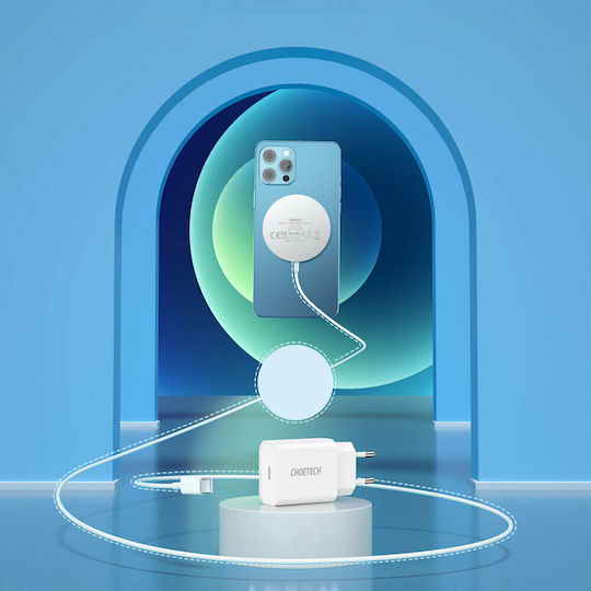 Choetech Φορτιστής Magsafe 20W Ασημί (Q5004+H047 & Adapter)