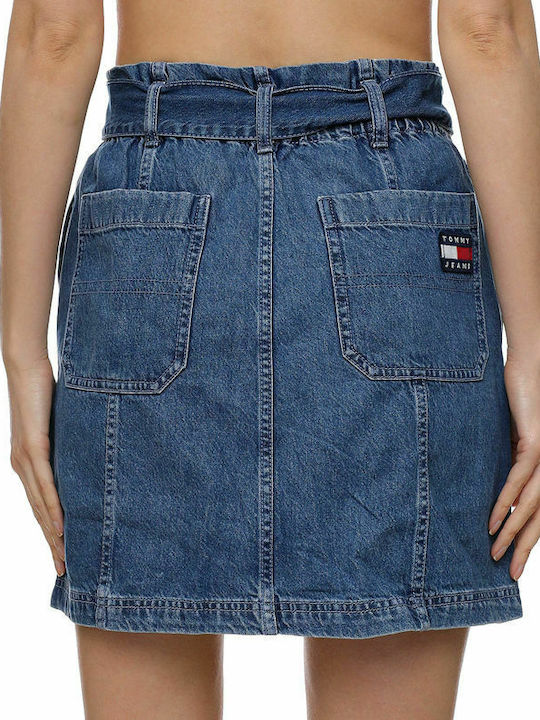 Tommy Hilfiger Denim Hohe Taille Mini Rock in Blau Farbe