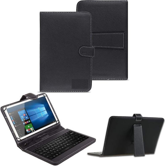 Flip Cover Δερμάτινη με Πληκτρολόγιο στα Αγγλικά US Μαύρη (Universal 10")