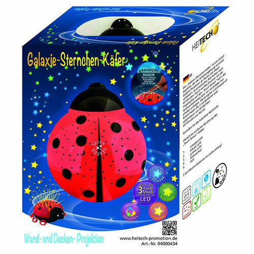 Heitech LED Kinderprojektorlampe Berührung Ladybug mit Sternenprojektion Rot