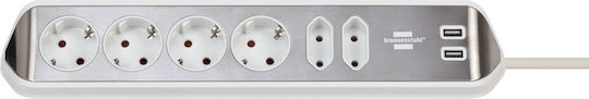 Brennenstuhl Power Strip 6 Positions with 2 USB-A and Cable 2m Silver