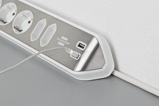 Brennenstuhl Power Strip 6 Positions with 2 USB-A and Cable 2m Silver