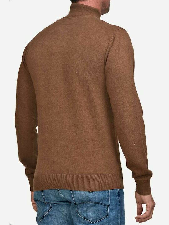 Marcus Men's Long Sleeve Sweater with Zipper Brown