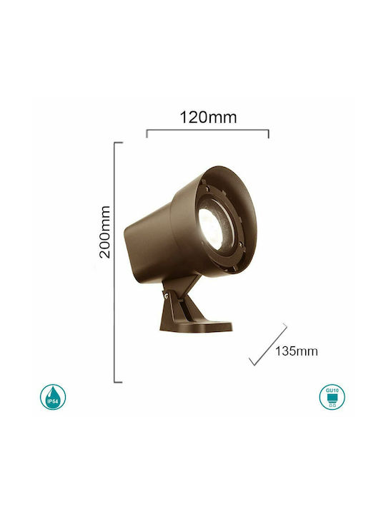 Ondaluce Spot Lamp Projector Outdoor IP54 for Socket GU10 Brown