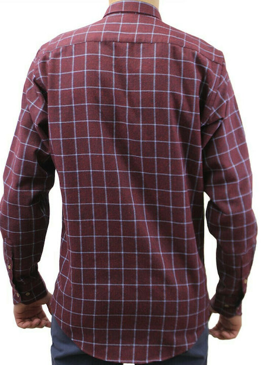 Dors Men's Shirt Long Sleeve Checked Burgundy