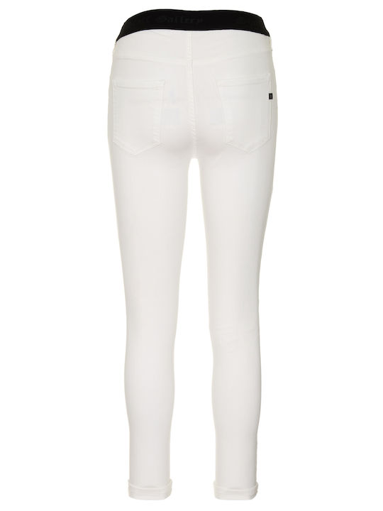Icon Γυναικείο Ψηλόμεσο Υφασμάτινο Παντελόνι σε Slim Εφαρμογή Λευκό