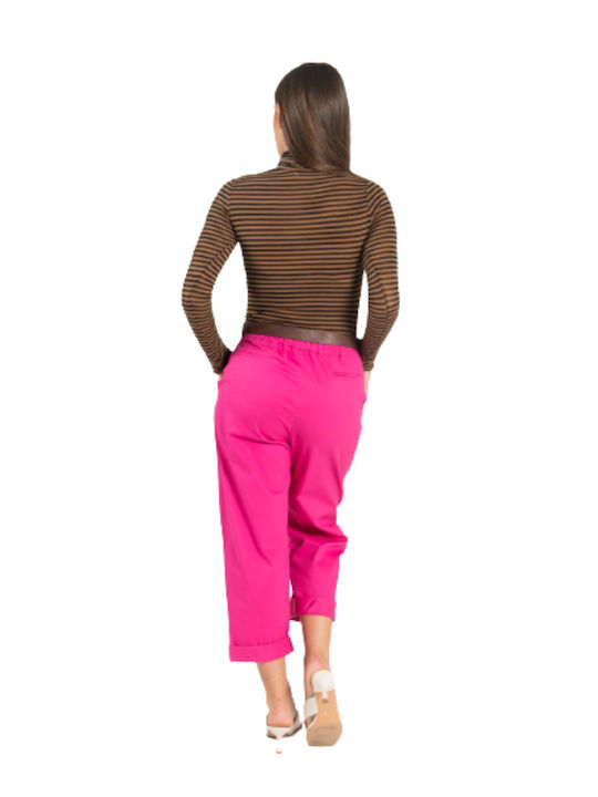 Tensione In Women's High-waisted Fabric Capri Trousers Fuchsia