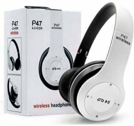 P47 Wireless / Wired On Ear Headphones with Radio with 6 hours of Operation White 711478_w