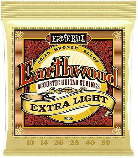 Ernie Ball Set of 80/20 Bronze Strings for Acoustic Guitar Earthwood 80/20 Bronze Extra Light 10 - 50"