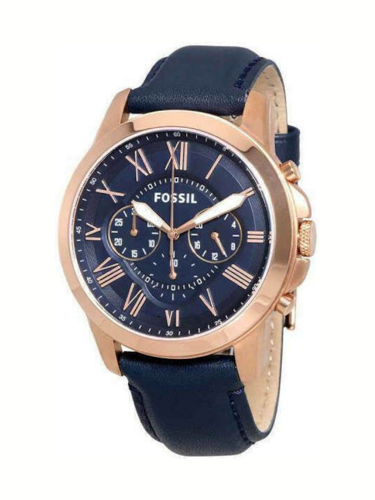 Fossil Men's Watch 44mm Chronograph Battery with Blue Leather Strap