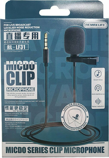 Remax Life Lavalier Microfon 3.5mm Πέτου, Clip On pentru Mobil