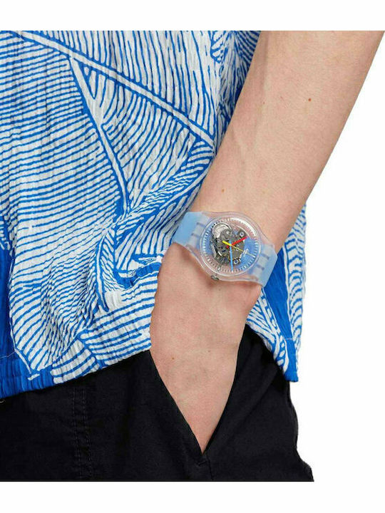 Swatch Clearly Blue Striped Ανδρικό Ρολόι 41mm Μπαταρίας με Μπλε Καουτσούκ Λουράκι