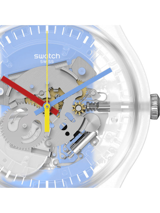 Swatch Clearly Blue Striped Ανδρικό Ρολόι 41mm Μπαταρίας με Μπλε Καουτσούκ Λουράκι