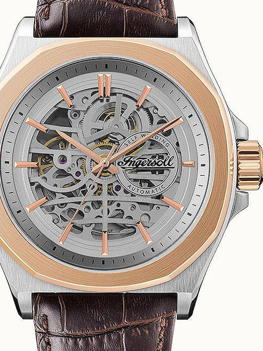 Ingersoll Orville Ανδρικό Ρολόι 46mm Αυτόματο με Καφέ Δερμάτινο Λουράκι