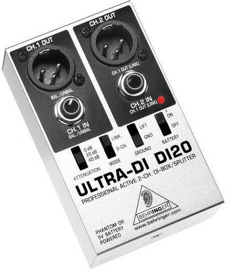 Behringer DI-20 Active 2 Channel DI Box with Phantom Power and Battery