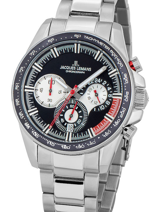 Jacques Lemans Liverpool Men's Watch 40mm Chronograph Battery with Silver Metal Bracelet