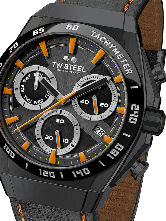 TW Steel Fast Lane Limited Edition Ανδρικό Ρολόι 44mm Χρονογράφος Μπαταρίας με Μαύρο Δερμάτινο Λουράκι