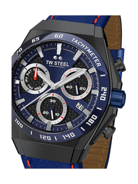 TW Steel Fast Lane Limited Edition Ανδρικό Ρολόι 44mm Χρονογράφος Μπαταρίας με Μπλε Δερμάτινο Λουράκι