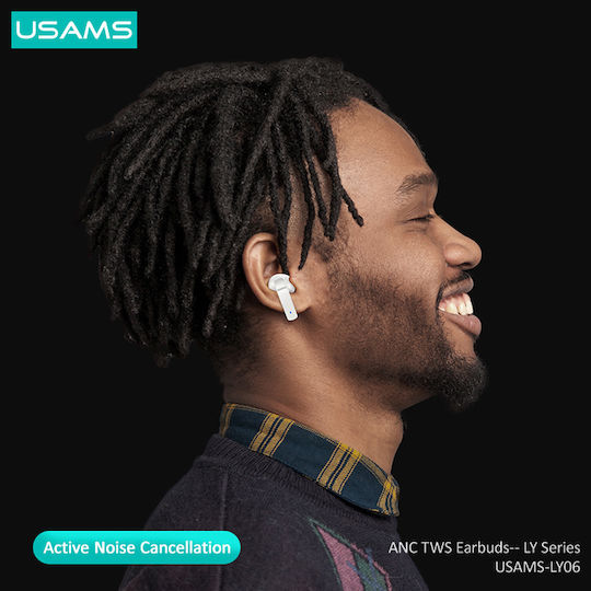 Usams BHULY06 In-ear Bluetooth Handsfree Ακουστικά με Θήκη Φόρτισης Λευκά