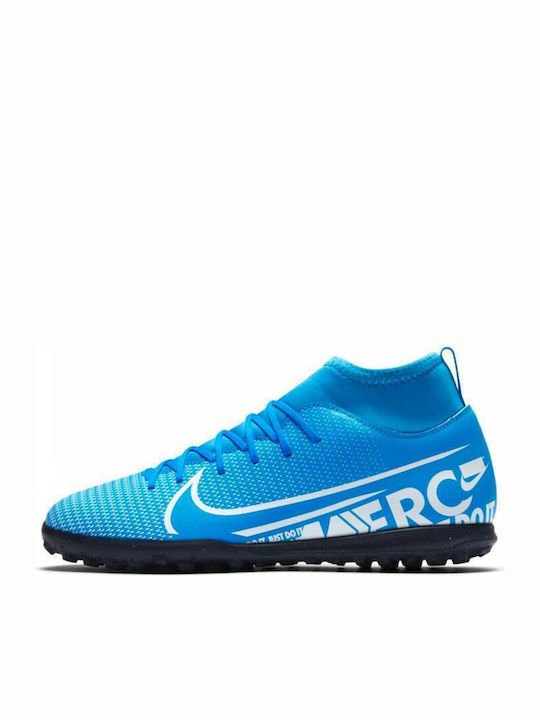 Παιδικά Ποδοσφαιρικά Παπούτσια Ψηλά Mercurial Superfly 13 Club TF με Σχάρα και Καλτσάκι Γαλάζια