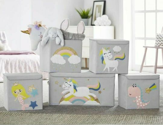 Potwells Children's Folding Storage Box made of Fabric Unicorn Gray 33x32x32cm 1pcs