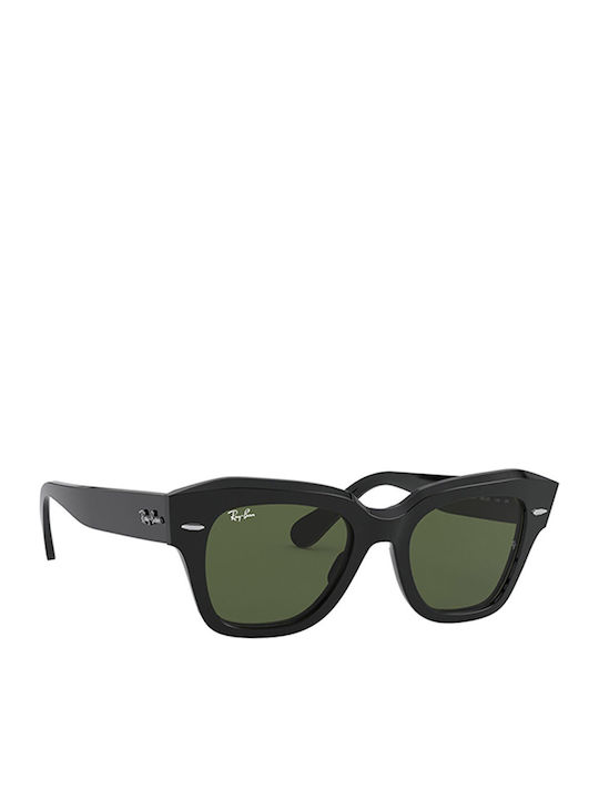 Ray Ban State Street Women's Sunglasses with Black Plastic Frame and Green Lens RB2186 901/31