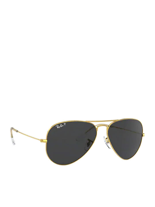 Ray Ban Aviator Unisex Sunglasses with Gold Metal Frame and Black Polarized Lens RB3025 9196/48