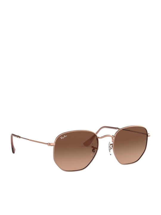 Ray Ban Hexagonal Unisex Sunglasses with Rose Gold Metal Frame and Brown Gradient Mirror Lens RB3548N 9069A5