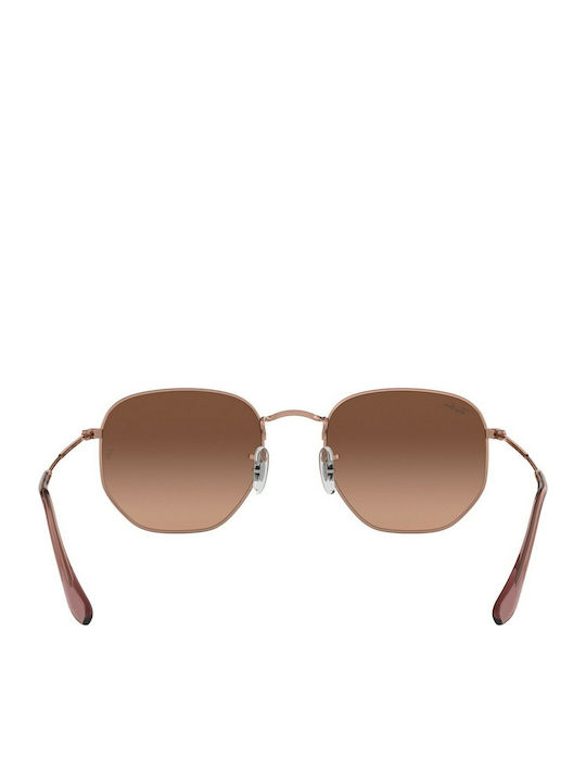 Ray Ban Hexagonal Unisex Sunglasses with Rose Gold Metal Frame and Brown Gradient Mirror Lens RB3548N 9069A5