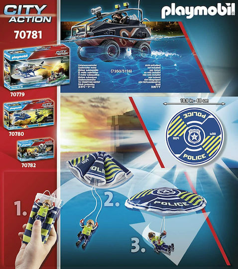 Playmobil City Action Police Parachute with Amphibious Vehicle for 5-10 years old