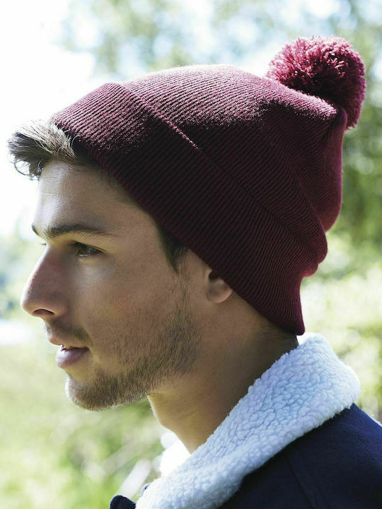 Ribbed Beanie Cap Burgundy