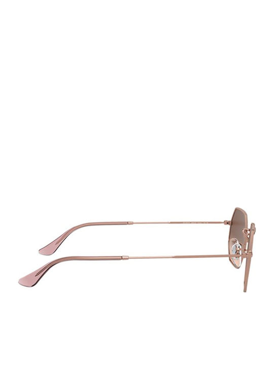 Ray Ban Octagonal Unisex Sunglasses with Rose Gold Metal Frame and Brown Gradient Mirror Lens RB3556N 9069/A5