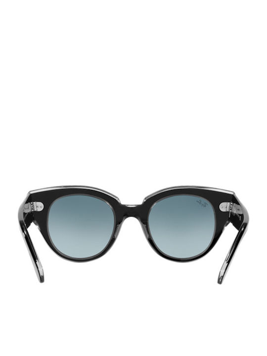 Ray Ban Roundabout Unisex Sunglasses with Black Plastic Frame and Blue Gradient Lens