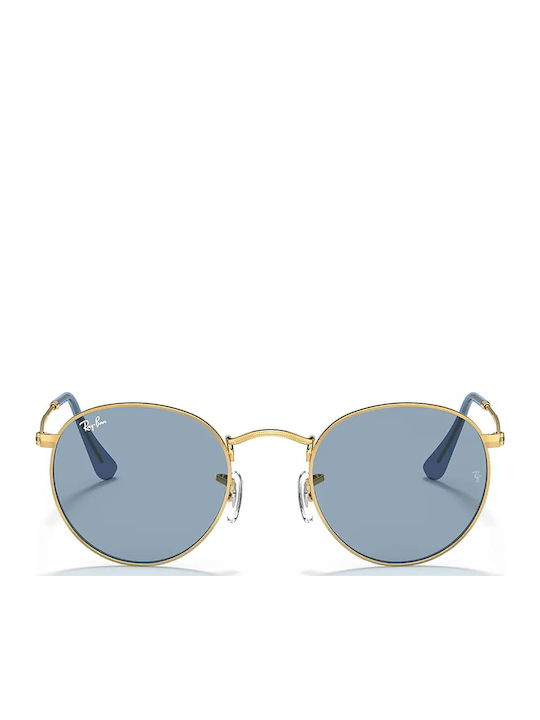 Ray Ban Round Metal Unisex Sunglasses with Gold Metal Frame and Blue Lens RB3447 001/56