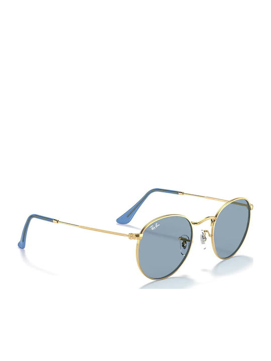 Ray Ban Round Metal Unisex Sunglasses with Gold Metal Frame and Blue Lens RB3447 001/56