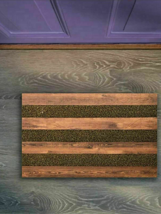 San Lorentzo Entrance Mat Carpet with Anti-slip Backing Lines Gold 45x75cm