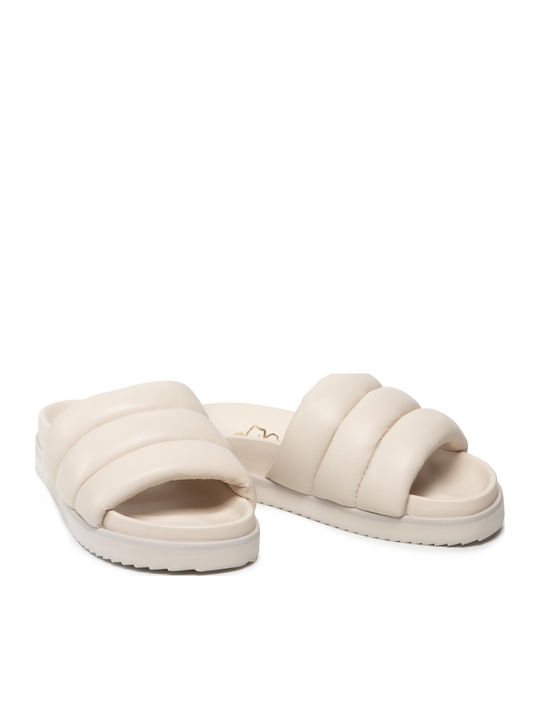 Amirra Leather Women's Flat Sandals in Beige Color
