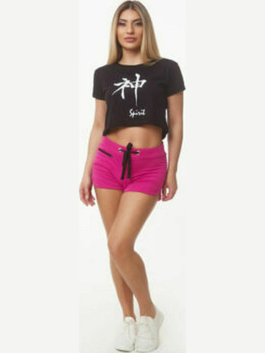 Women's Athletic Crop Top Short Sleeve Black
