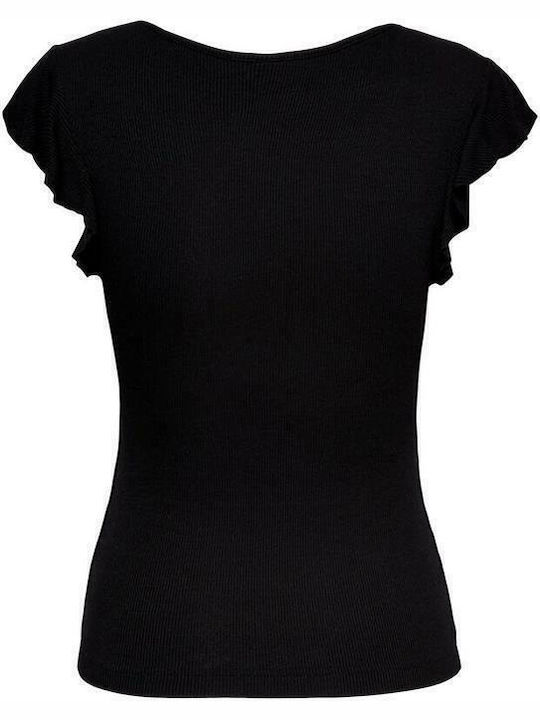 Belia Women's Summer Blouse Sleeveless with V Neckline Black