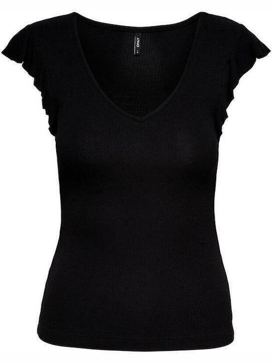 Belia Women's Summer Blouse Sleeveless with V Neckline Black