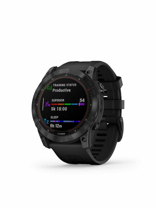 Garmin Fenix 7X Sapphire Solar Titanium 51mm Αδιάβροχο Smartwatch με Παλμογράφο (Black DLC Titanium with Black Band)