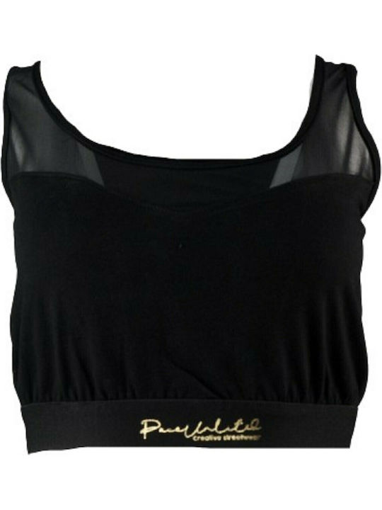 Damen Sommer Crop Top Baumwolle Ärmellos Schwarz