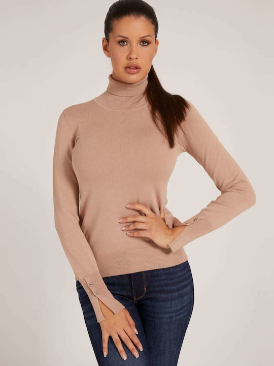 Winter Women's Fleece Turtleneck Long Sleeve Beige Blouse