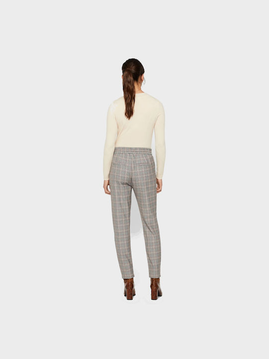 Vero Moda Women's Fabric Trousers with Elastic in Regular Fit Checked Gray