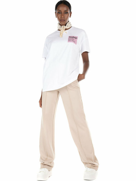 Damen Hoch tailliert Stoff Hose Beige