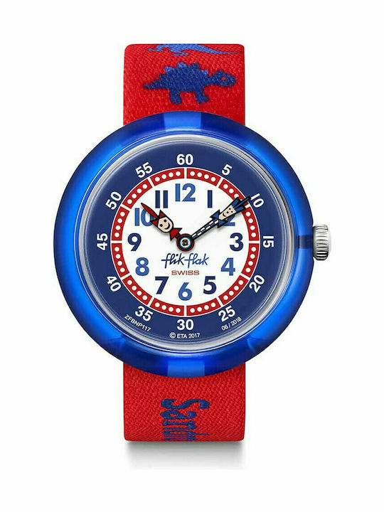 FlikFlak Dinosauritos Analoge Kinderuhr 33mm Rote Mit Stoffarmband